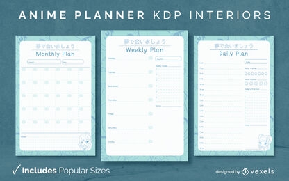 Plantilla de diario de planificador de anime Diseño de interiores KDP