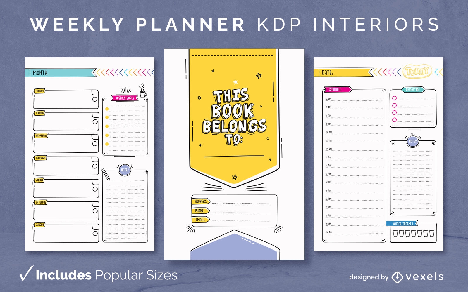 W?chentlicher Doodle-Planer Diary Design Template KDP