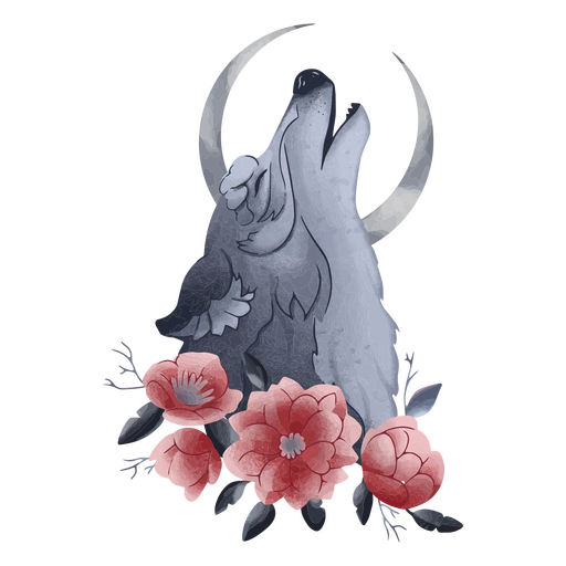 Lobo da lua de flores místicas Desenho PNG