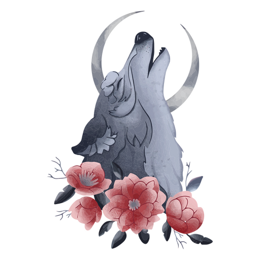 Mystische Blumen Mondwolf PNG-Design
