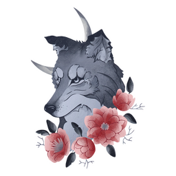 Mystischer Mondblumenwolf PNG-Design