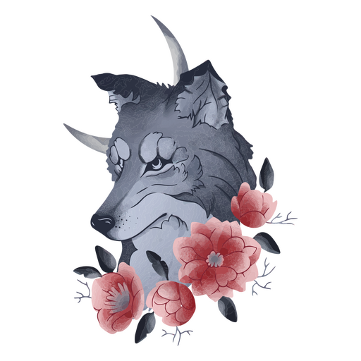 Lobo de flores místicas da lua Desenho PNG