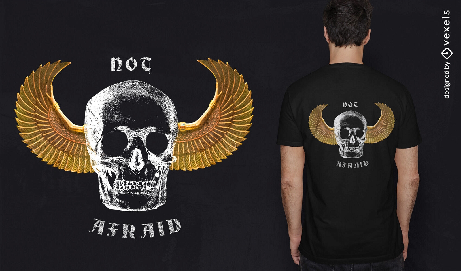 Crânio com design de camiseta PSD de asas