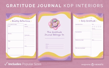 Modelo de design de diário de gratidão de unicórnio KDP