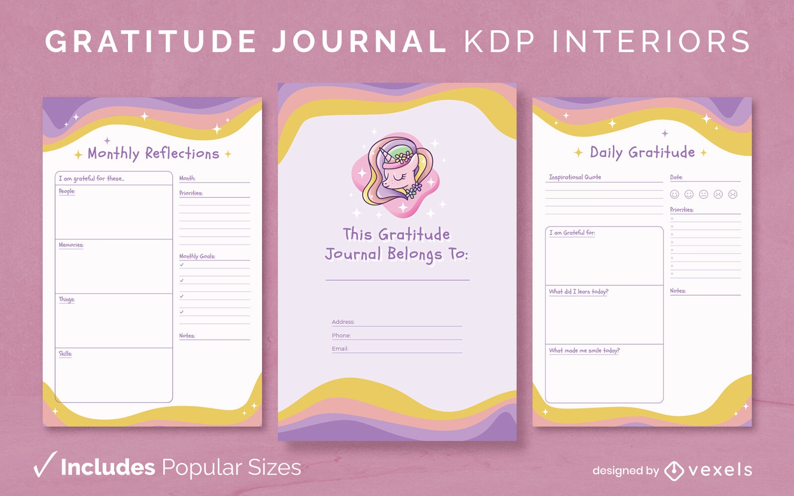 Diseño de diario de gratitud de unicornio Modelo KDP