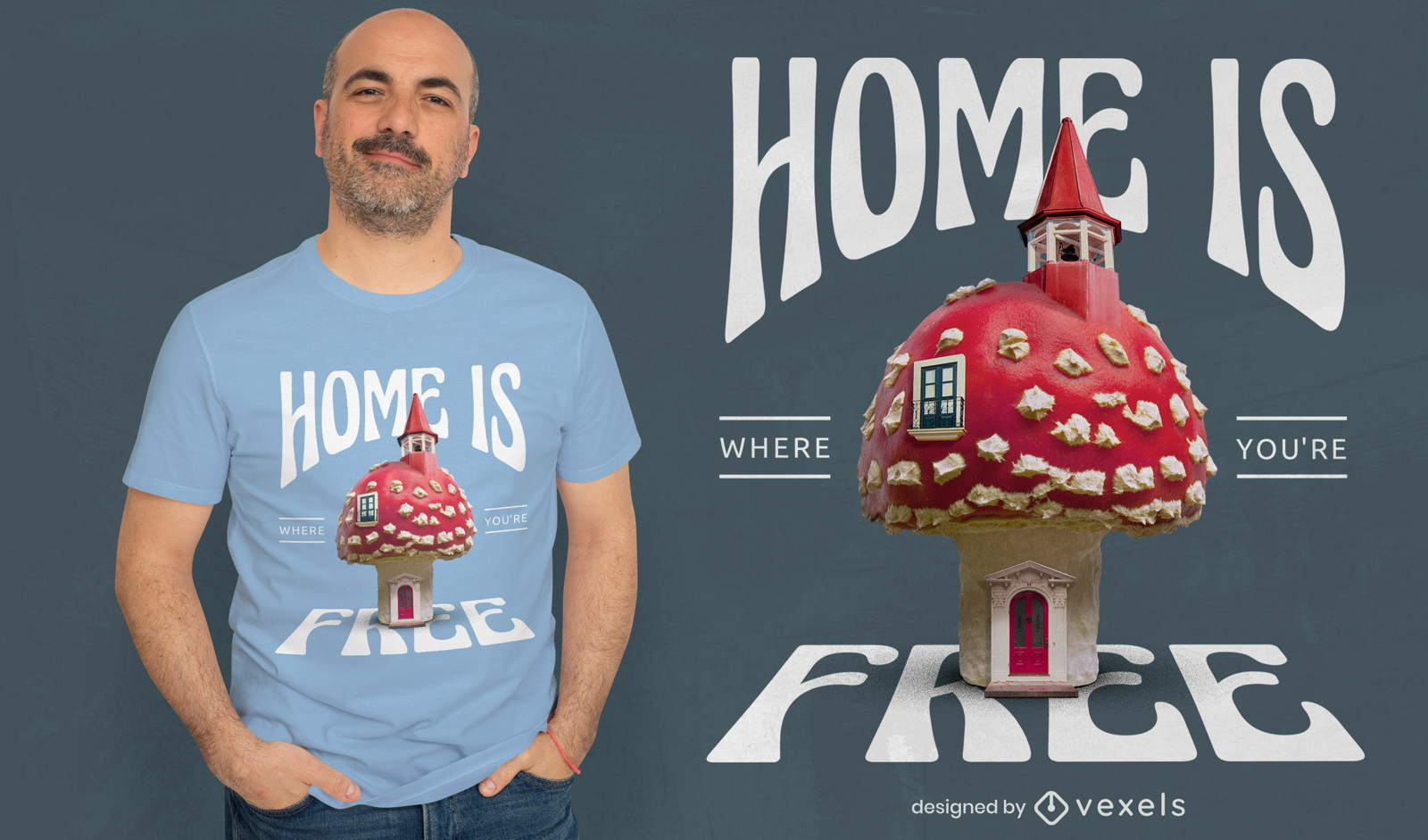 Mushroom 3D house nature t-shirt psd