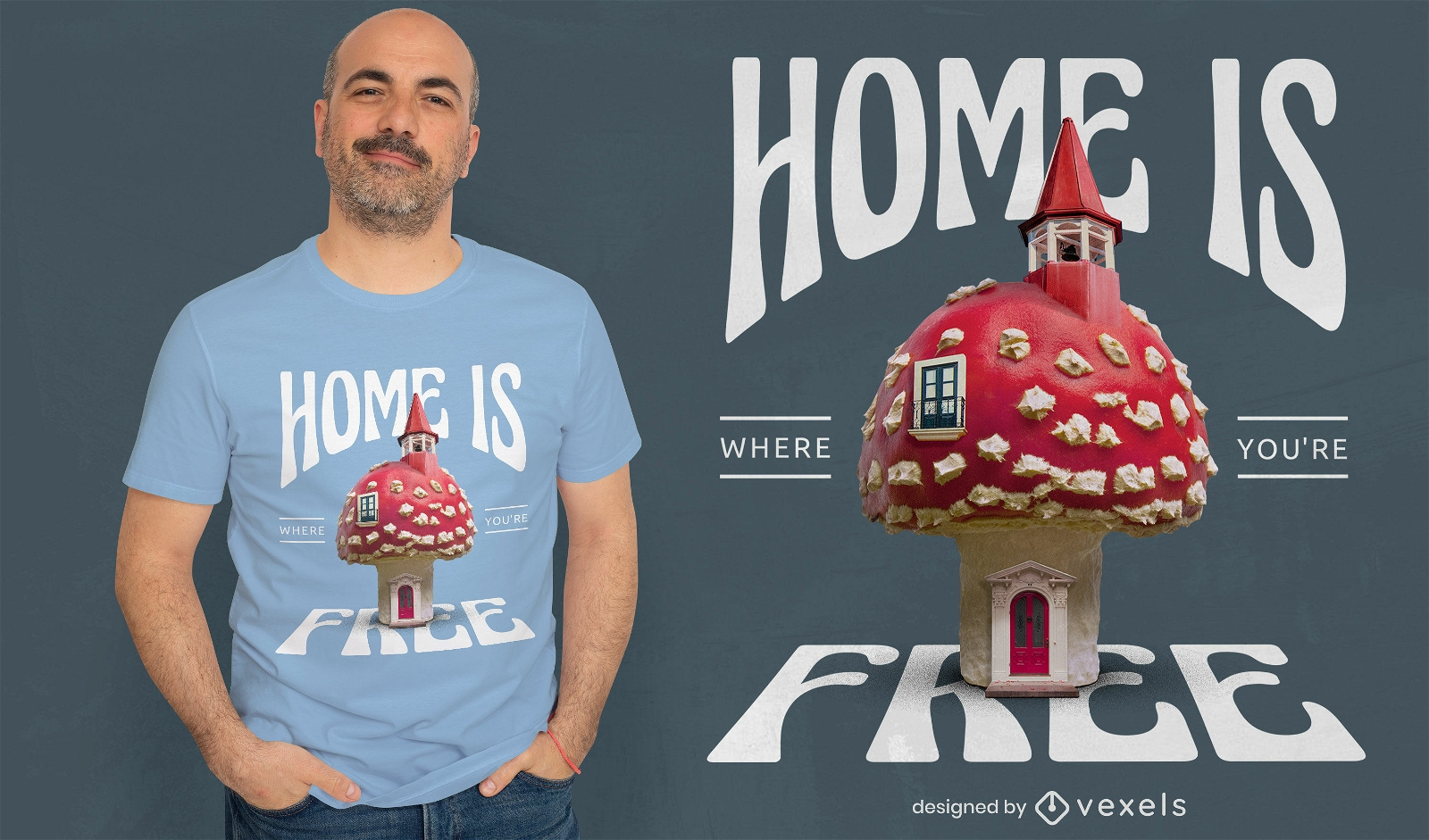 T-shirt da natureza da casa do cogumelo 3D psd