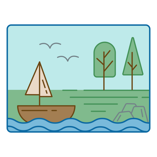 paisagem de barco à vela Desenho PNG