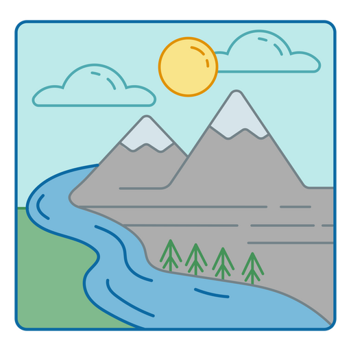 Río y paisaje de montaña Diseño PNG