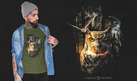 Design de camiseta de corujas da floresta