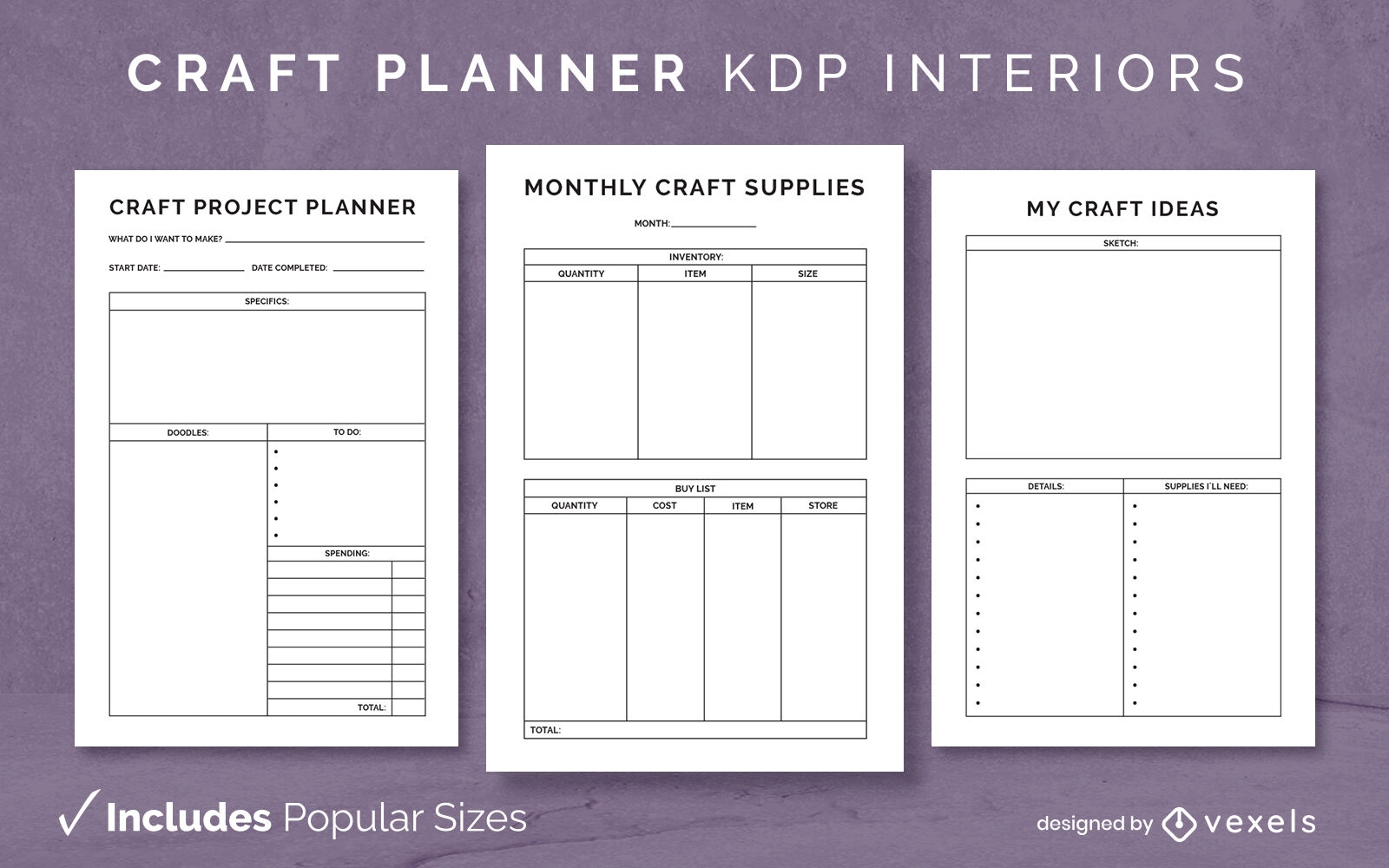 Craft projects planner Diary Design Template KDP