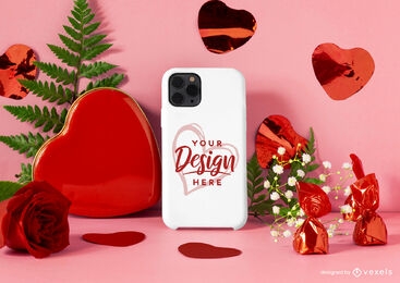 Valentines day hearts phone case mockup