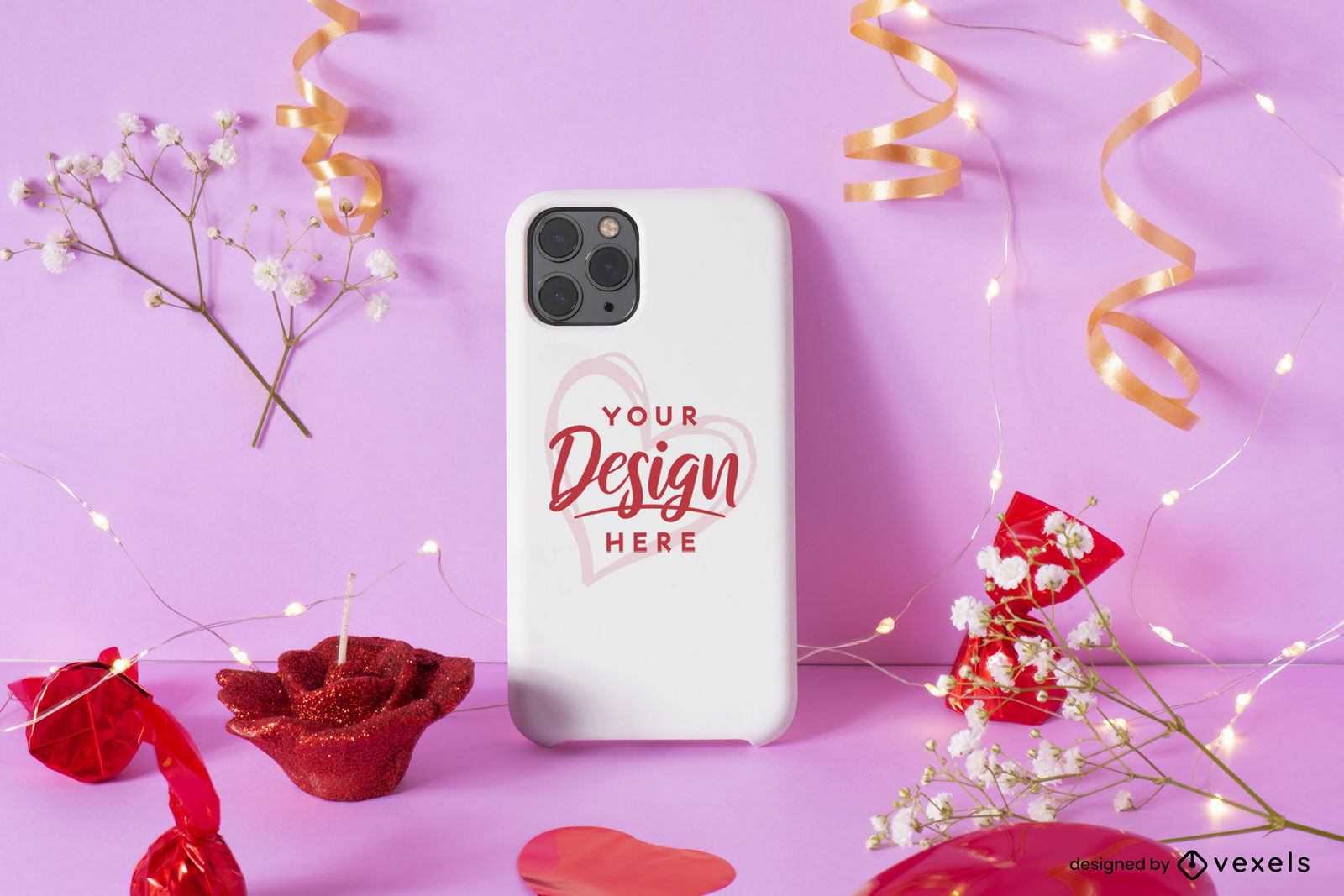 Flowers and candles phone case mockup