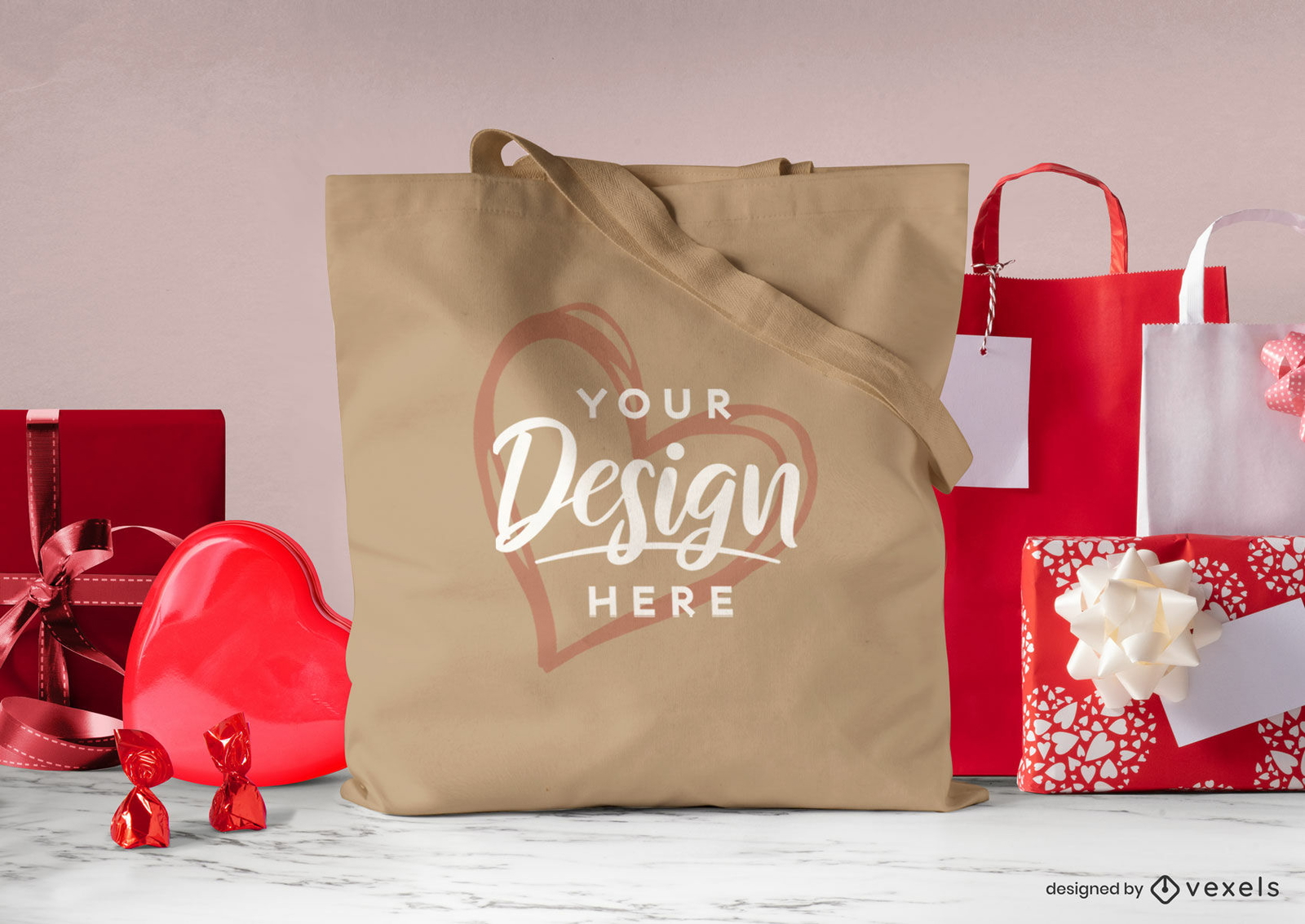 Valentine's day tote bag mockup