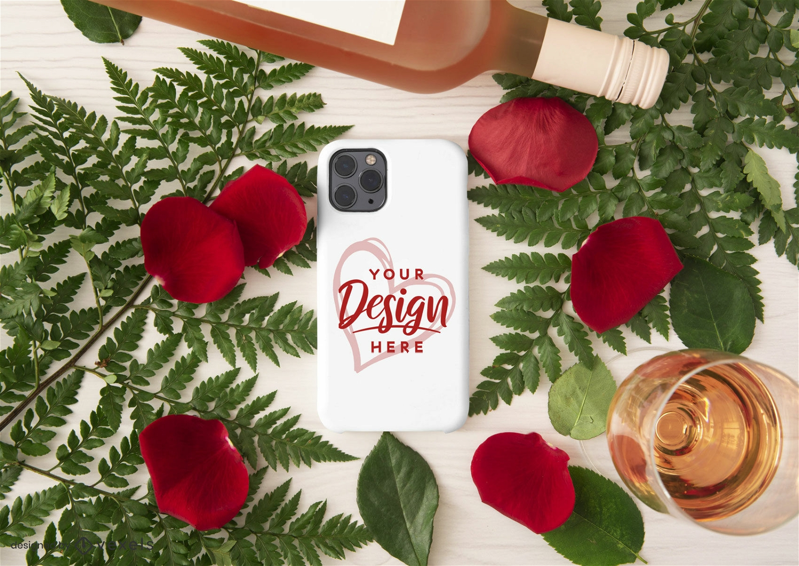 Rose petals and leaves phone case mockup