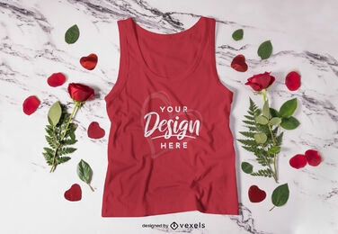 Maqueta de camiseta sin mangas de naturaleza de rosas y hojas