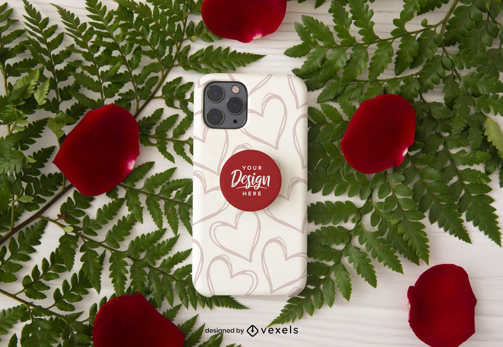 Valentines day rose petals phone case mockup