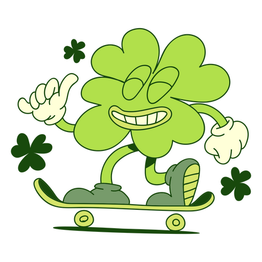 Trébol en dibujos animados retro skate Diseño PNG