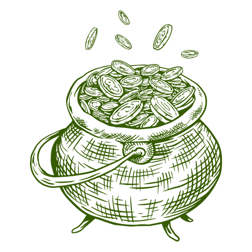 Esboço de pote de ouro verde Desenho PNG