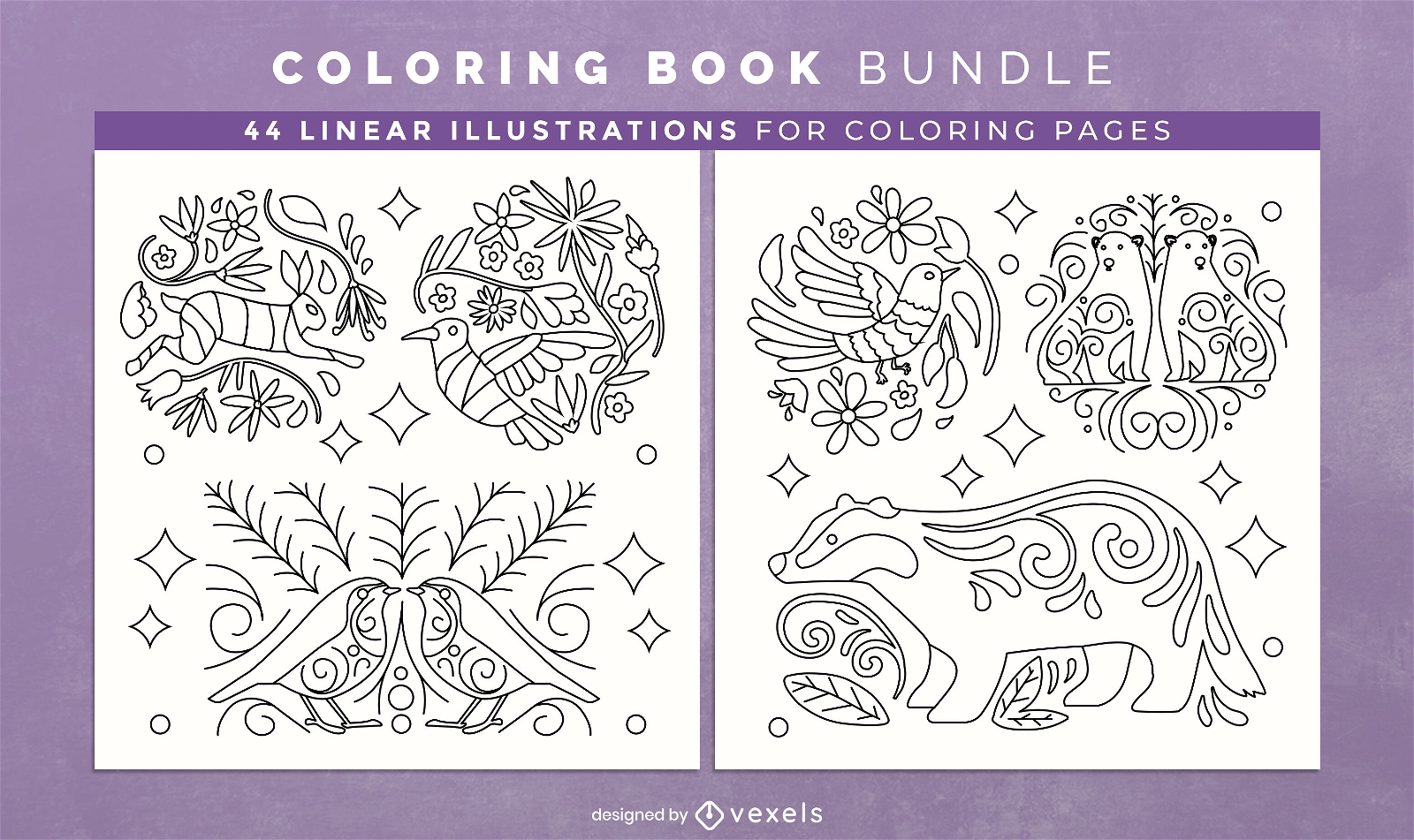 Line art animals coloring book design pages