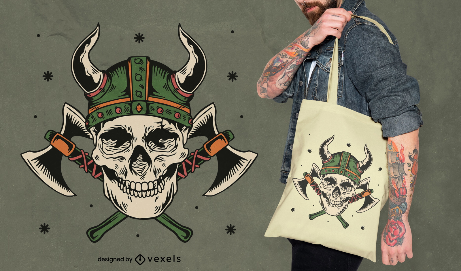 Design detalhado de bolsa de caveira Viking