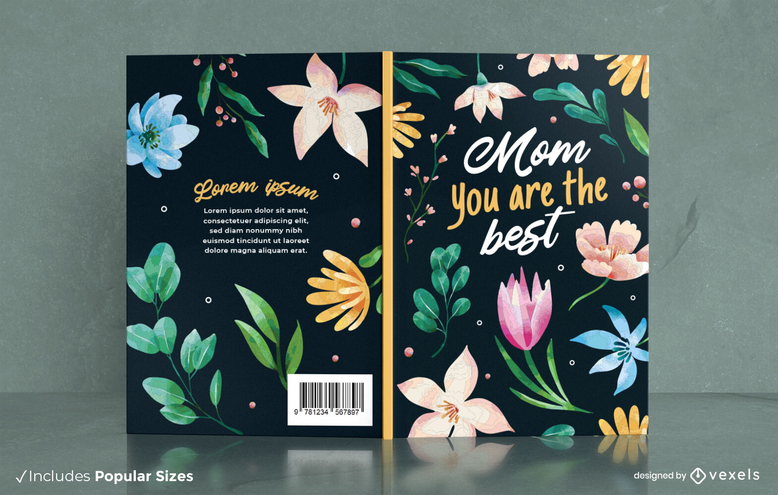Diseño floral de portada de libro de mamá.