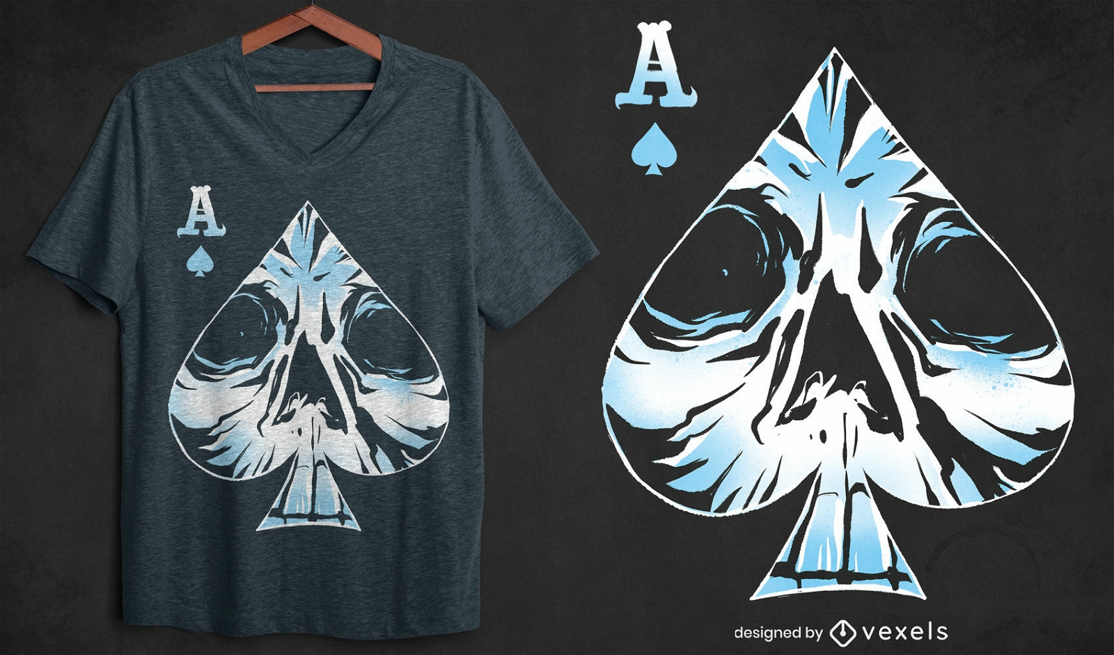 Design de camiseta de caveira de cartão ás de espadas