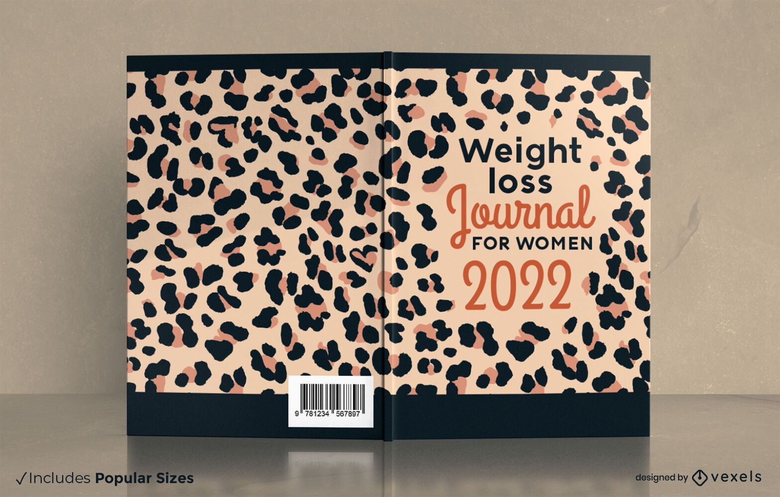 Diseño de portada de libro de diario de estampado animal de pérdida de peso