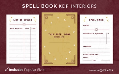 Design de modelo de interior KDP de livro de feitiços vintage
