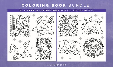 Páginas de diseño de libros para colorear de mascotas y animales
