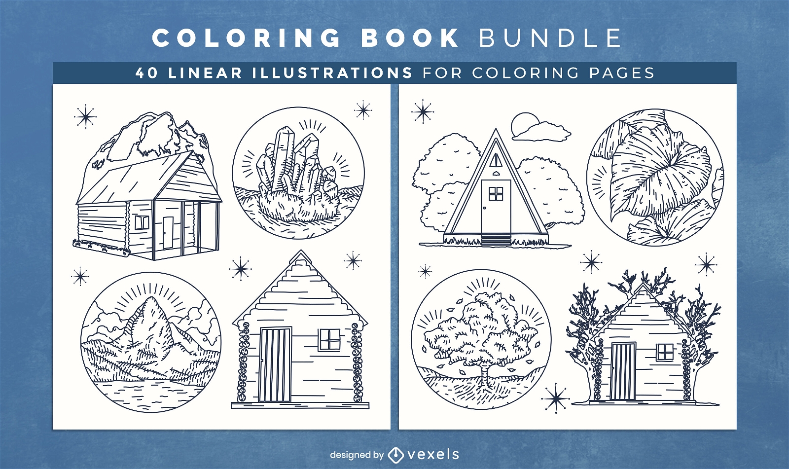 Naturaleza de la cabaña Páginas de diseño de libro para colorear