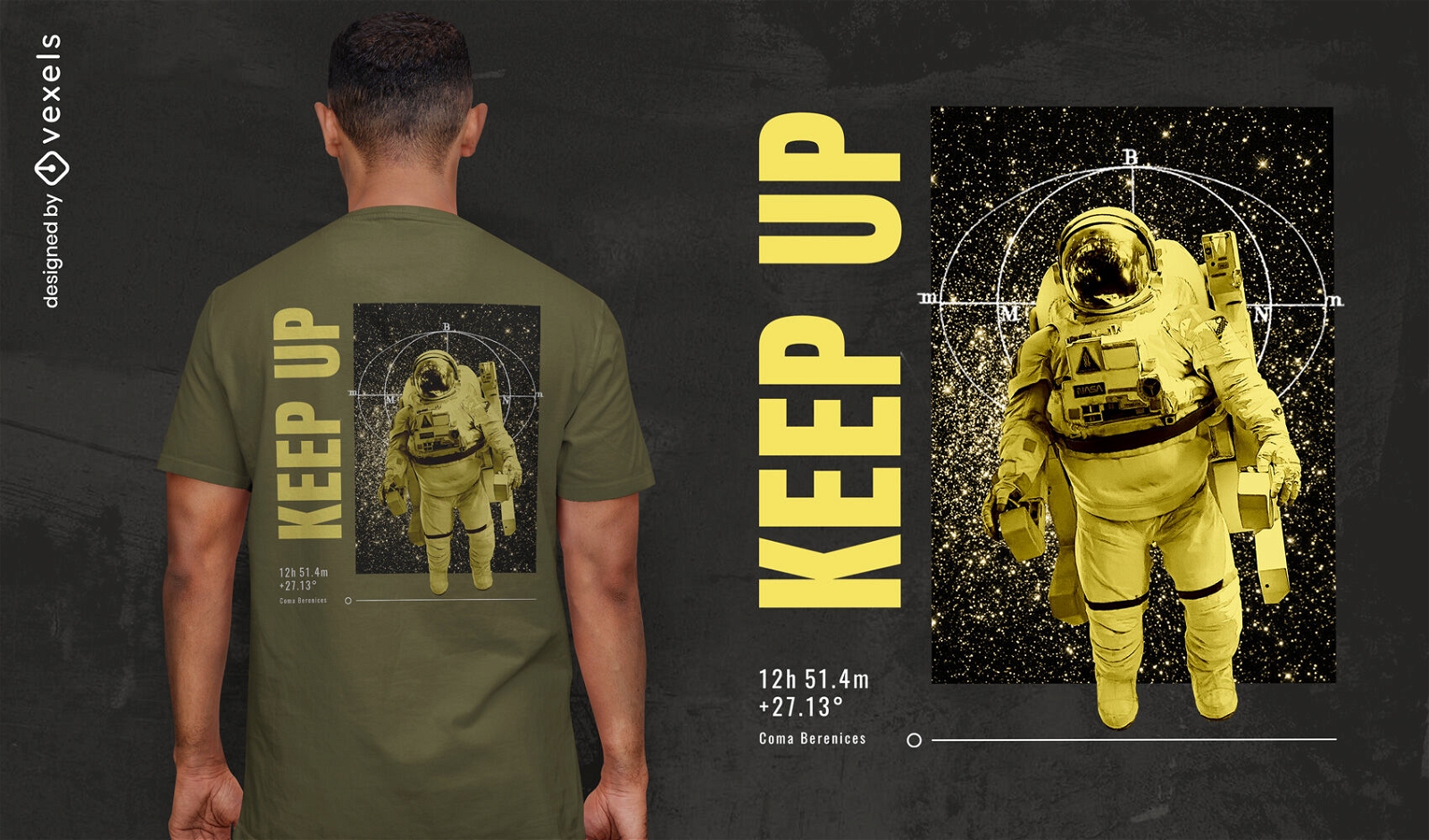 Diseño de camiseta de astronauta flotando en el espacio.