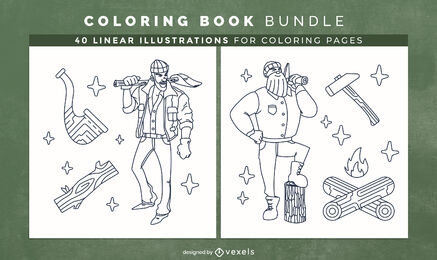 Páginas de diseño de libro para colorear de leñador
