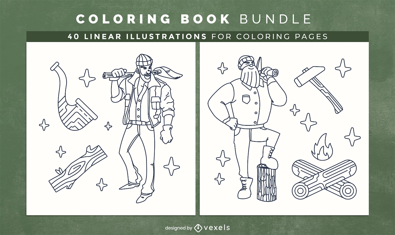 P?ginas de design de livro de colorir lenhador