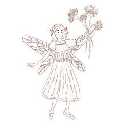 Fairy with flowers stroke PNG Design