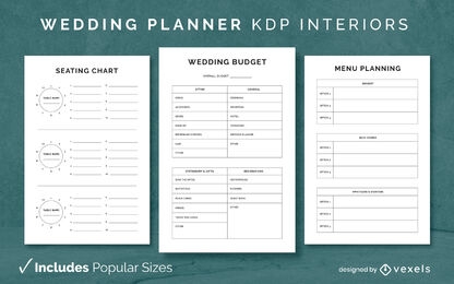 Modelo de diário de planejador de casamento simples KDP design de interiores