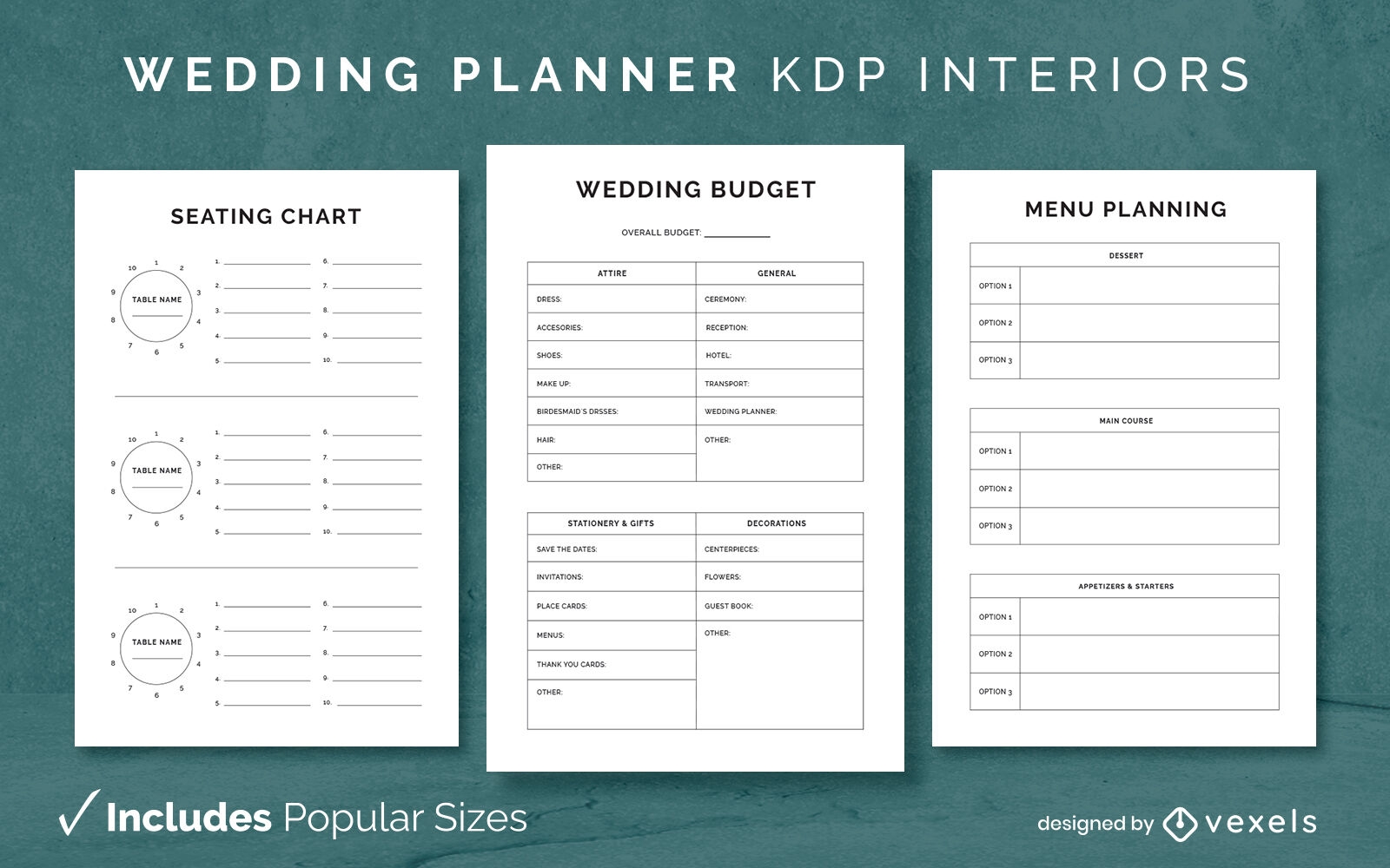 Plantilla de diario de planificador de bodas simple Diseño de interiores KDP