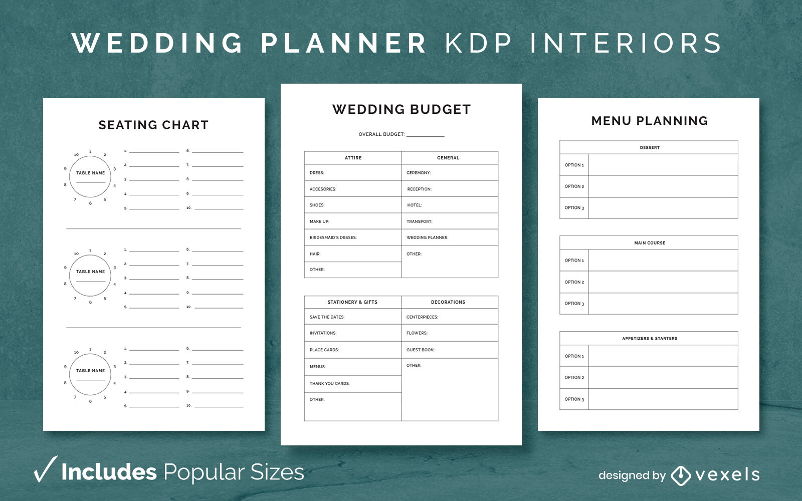 Simple wedding planner journal template KDP interior design