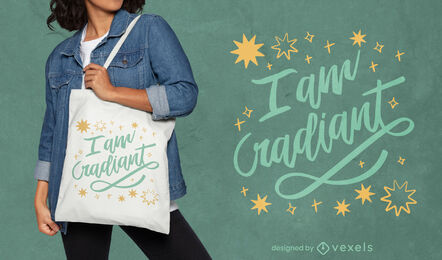 Radiant lettering quote tote bag design