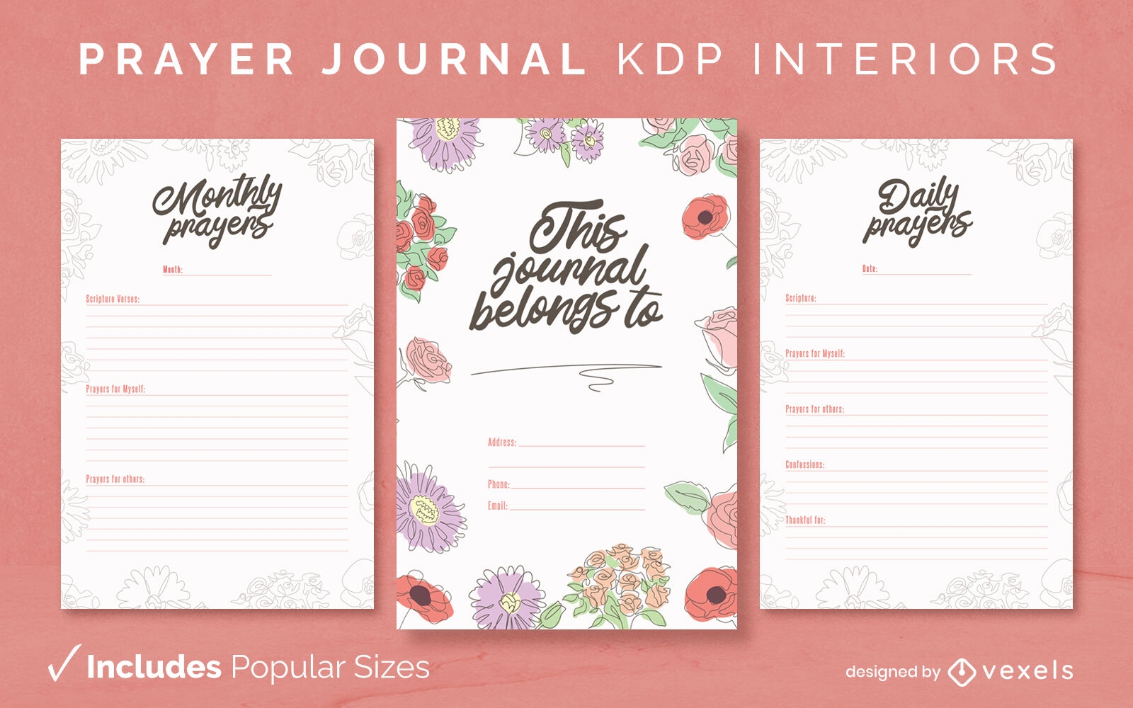 Modelo de design de diário floral de oração KDP