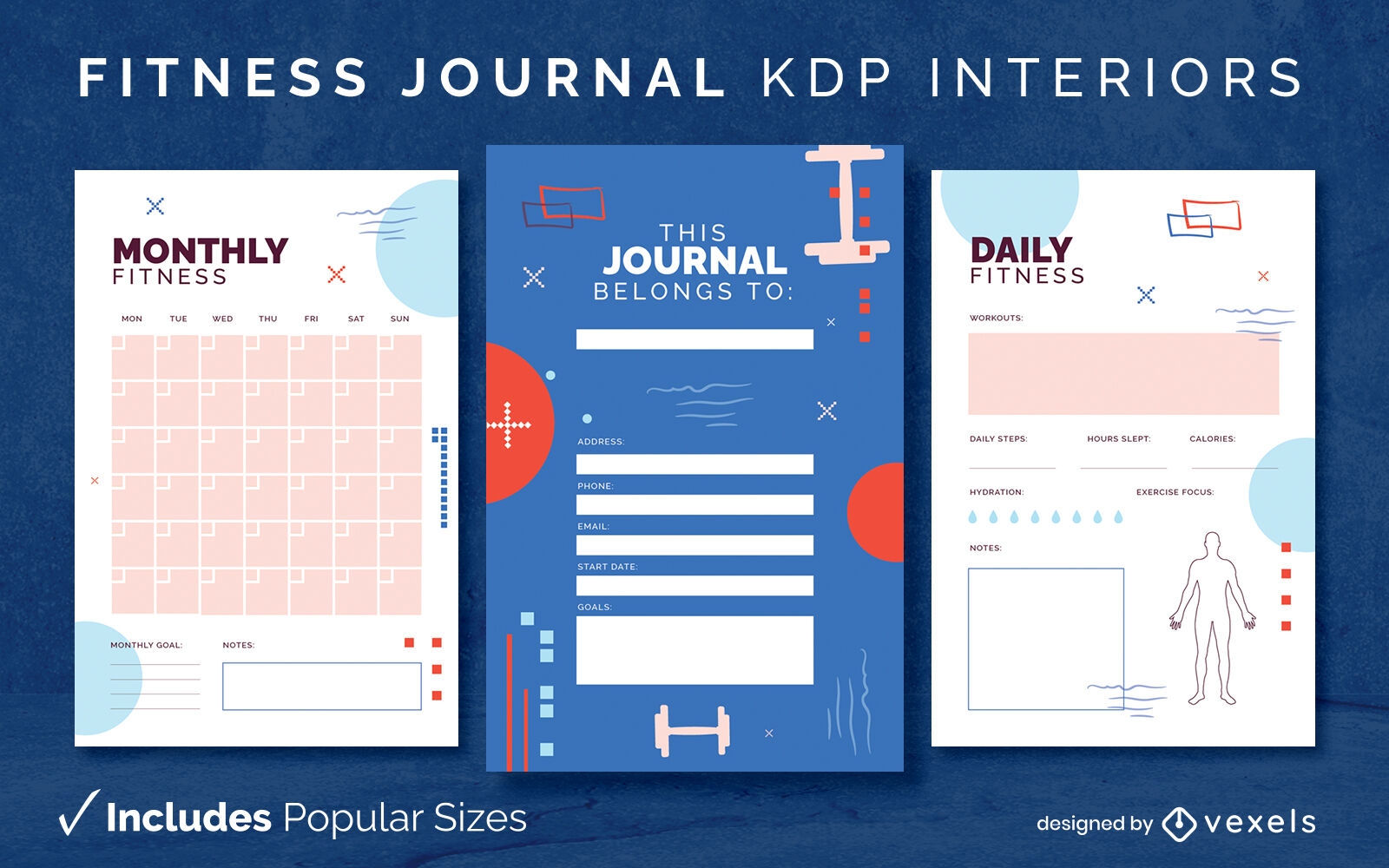 Abstract fitness journal design template KDP