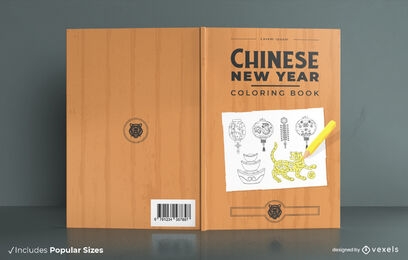 Diseño de portada de libro para colorear de año nuevo chino