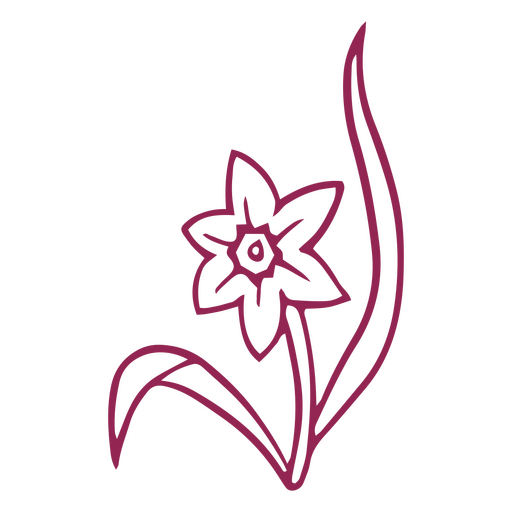 Flor com traço de folhas longas Desenho PNG