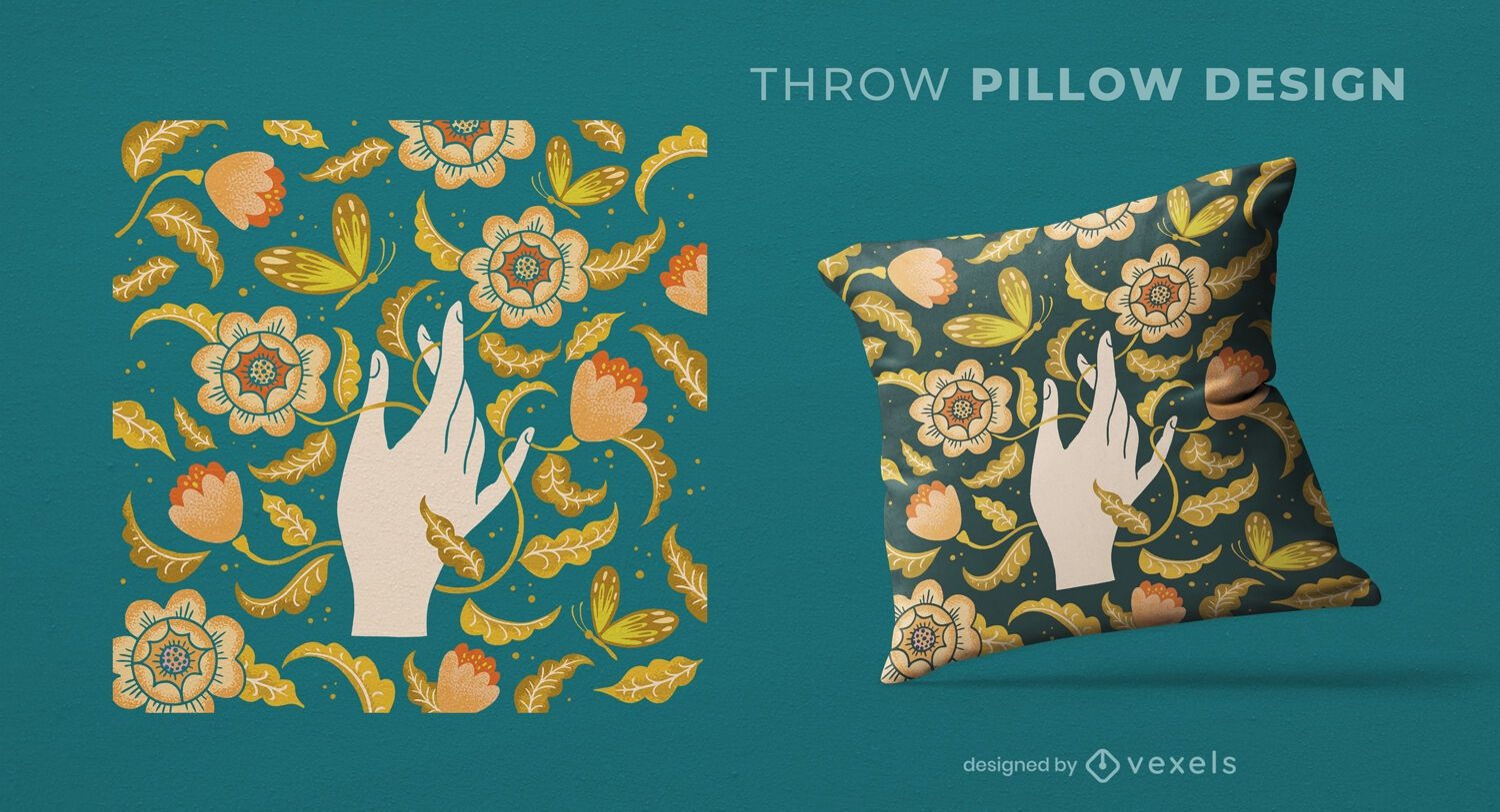 Hand and flowers throw pillow design