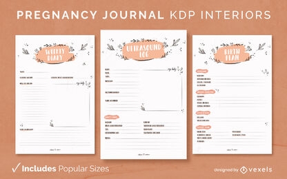 Pregnancy doodle diary design template KDP