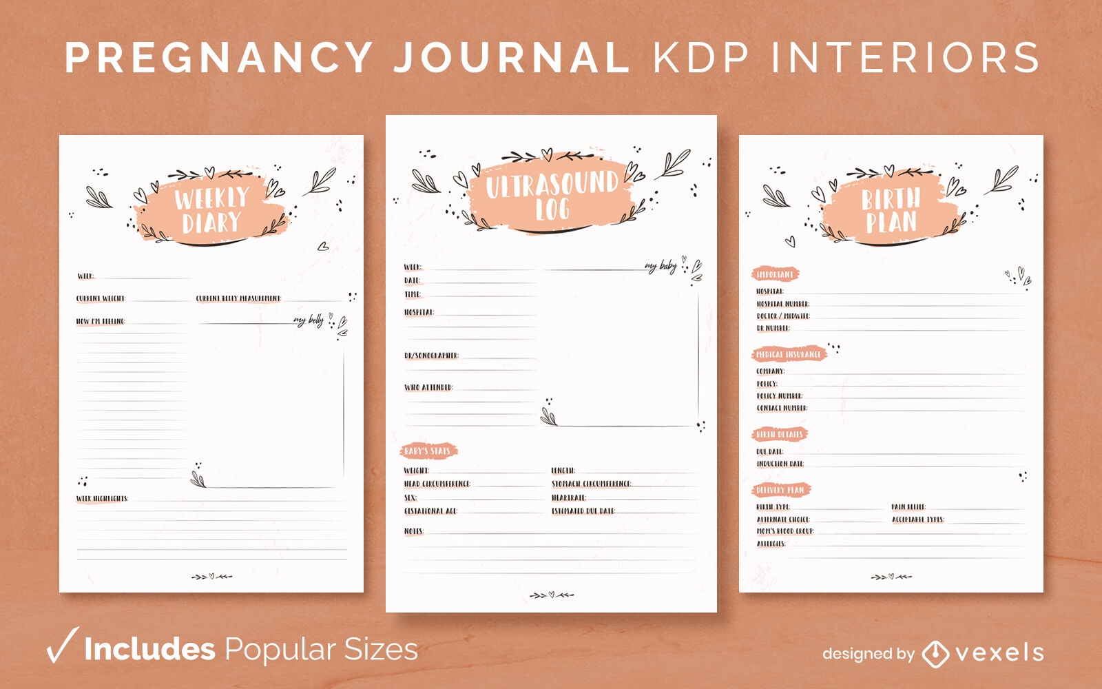Plantilla de diseño de diario de doodle de embarazo KDP