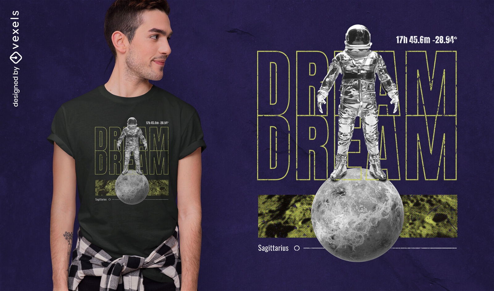 Weltraumastronaut auf Mond-T-Shirt psd