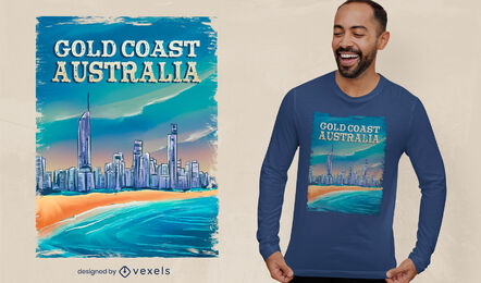 Camiseta con paisaje de la costa dorada de Australia psd