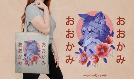 Japanese wolf tote bag design