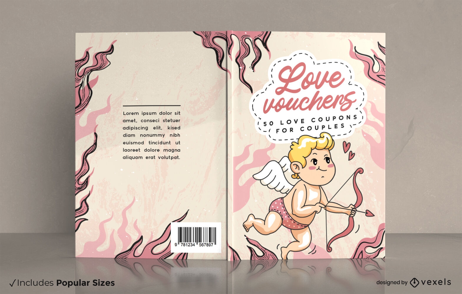 Design de capa de livro de dia dos namorados de vouchers de amor